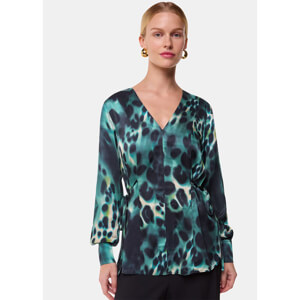 Whistles Green Misty Leopard V Neck Blouse